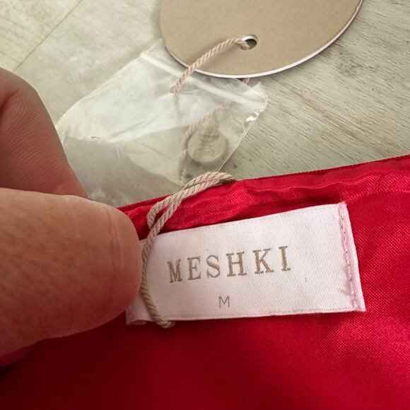 NEW Meshki Gwyneth Off Shoulder Bow Mini Dress in Red - Picture 8 of 11